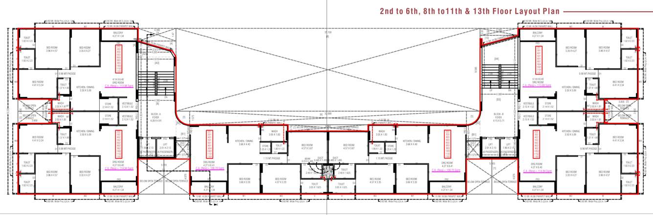  texas 7 Tower A, B Cluster Plan from 2nd to 6th, 8th 11th and 13th Floor