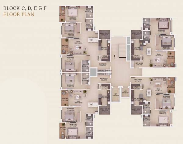  sattvam Block C, D, E & F Cluster Plan for Typical Floor
