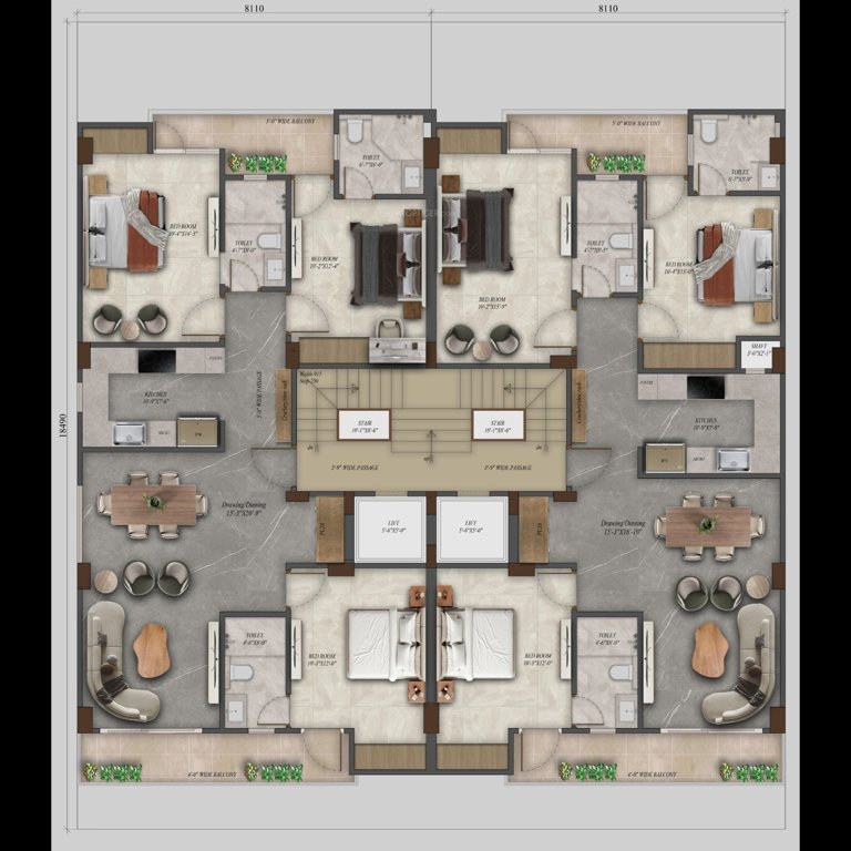  luxury floor 63a Cluster Plan from 1st to 4th Floor