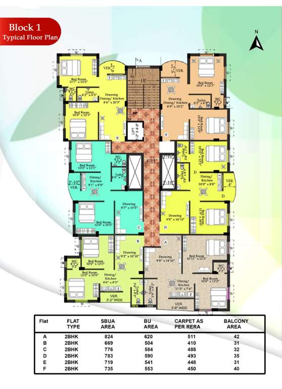 rabi residency Rabi Residency Block 1 Cluster Plan from 1st to 6th Floor