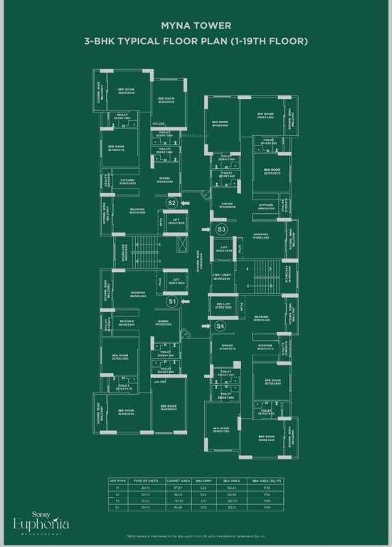 euphonia Euphonia Myna Tower Cluster Plan from 1st to 19th Floor
