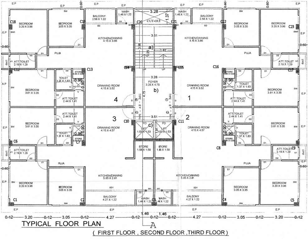  vrajraaj apartments Vrajraaj Apartments Cluster Plan from 1st to 3rd Floor