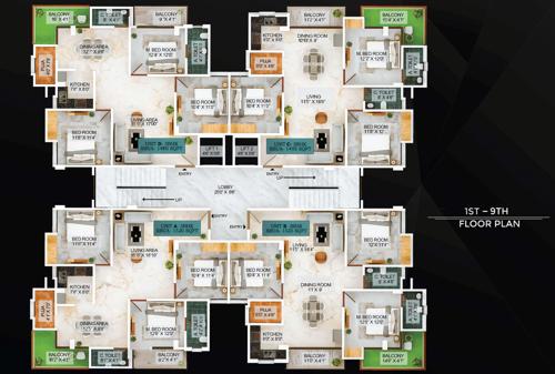  high-rise-landmark Block II Cluster Plan from 1st to 9th Floor