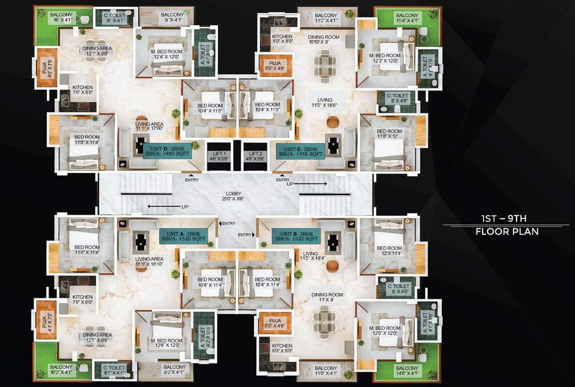  high rise landmark Block II Cluster Plan from 1st to 9th Floor