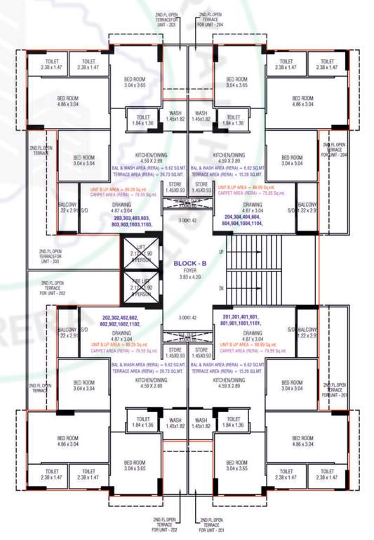  aarav elenza infinium Block B Cluster Plan from 2nd, 3rd, 4th, 6th, 8th, 9th, 10 to 11th Floor