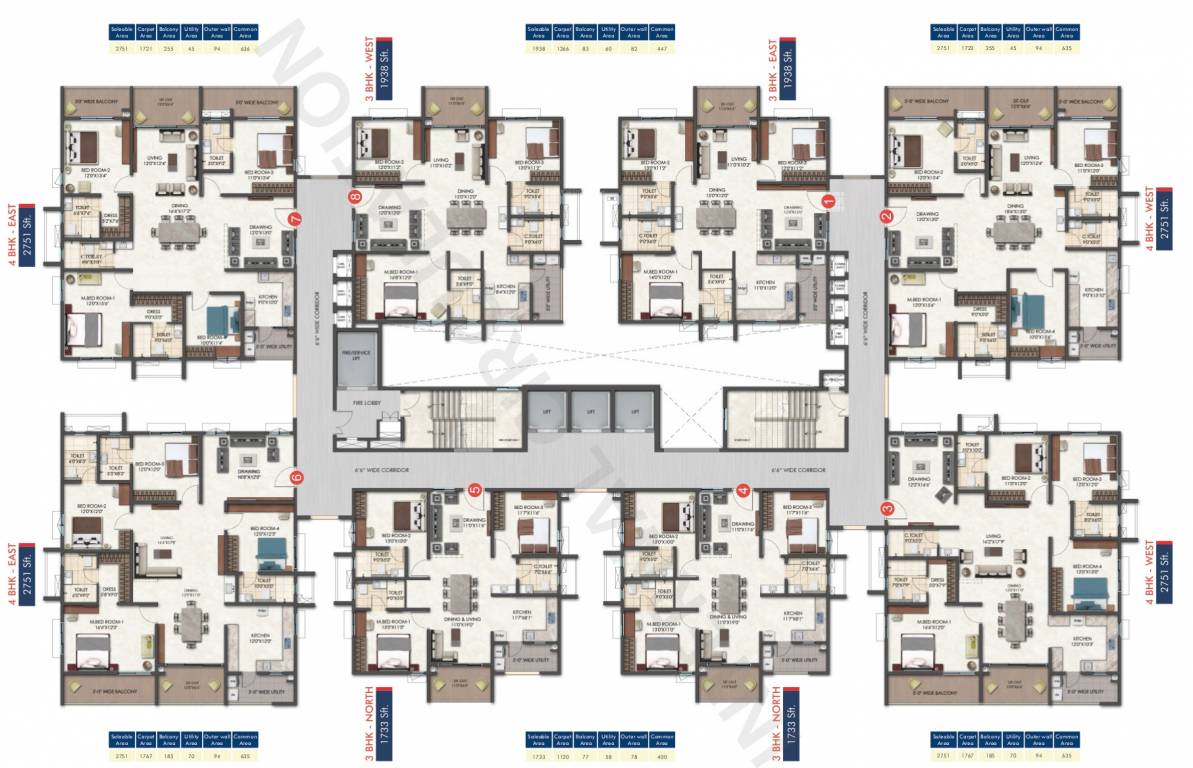  rise Tower A Cluster Plan from 1st to 17th Floor