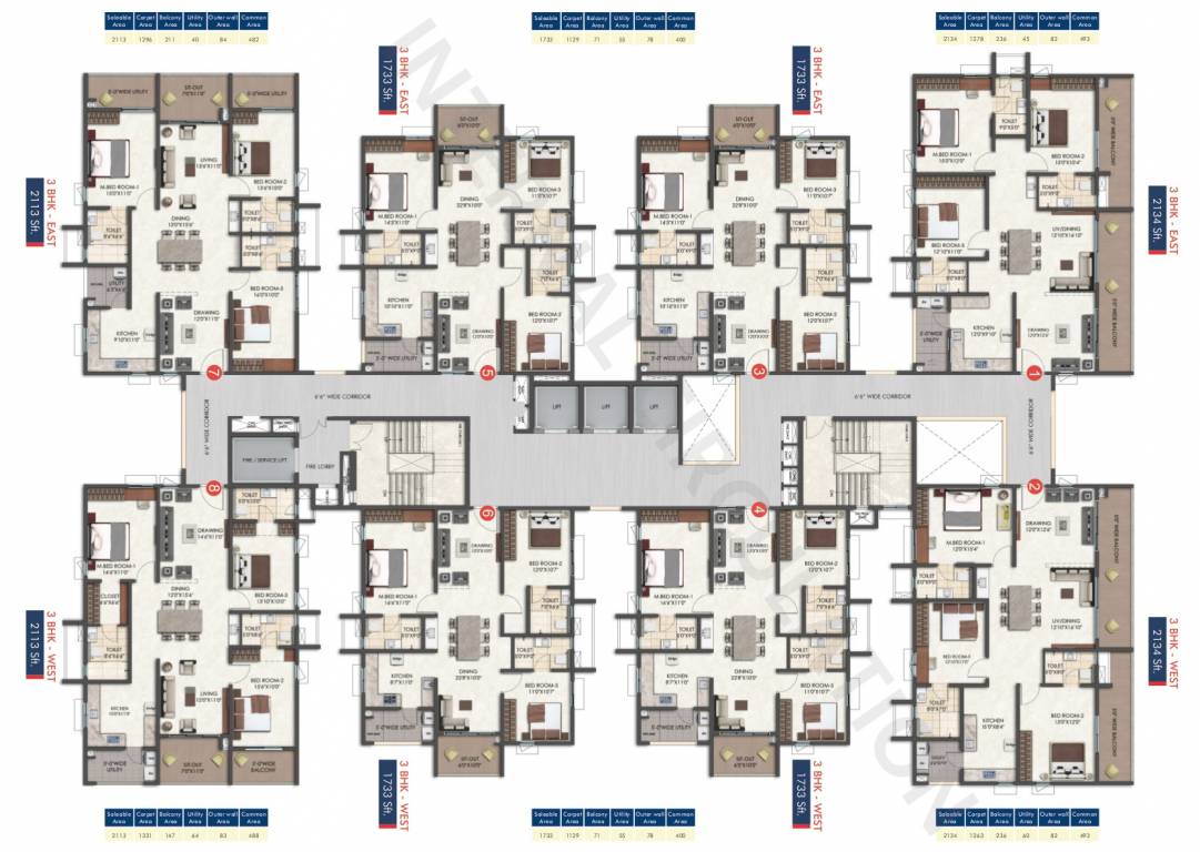  rise Tower C,G Cluster Plan from 1st to 17th Floor