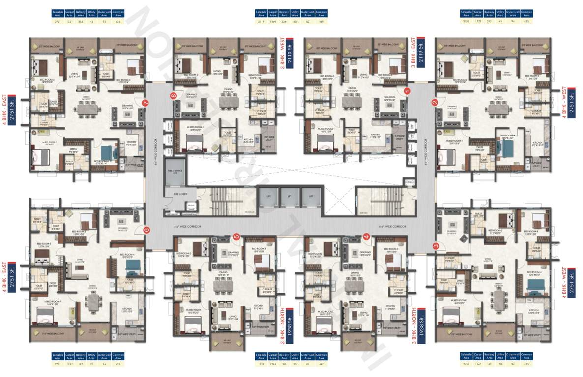  rise Tower D,F Cluster Plan from 1st to 17th Floor