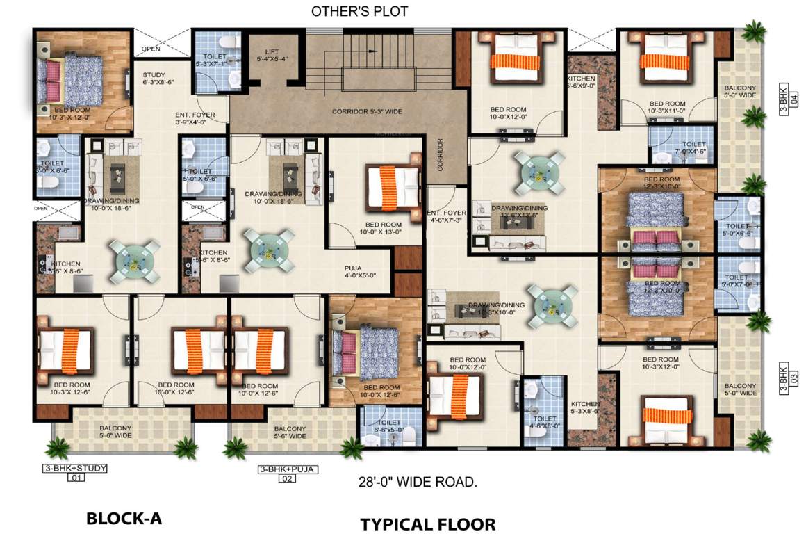 the royal estate Block A Cluster Plan for Terrace Floor