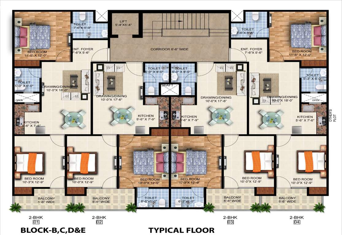 the royal estate Block B, C, D & E Cluster Plan for Terrace Floor