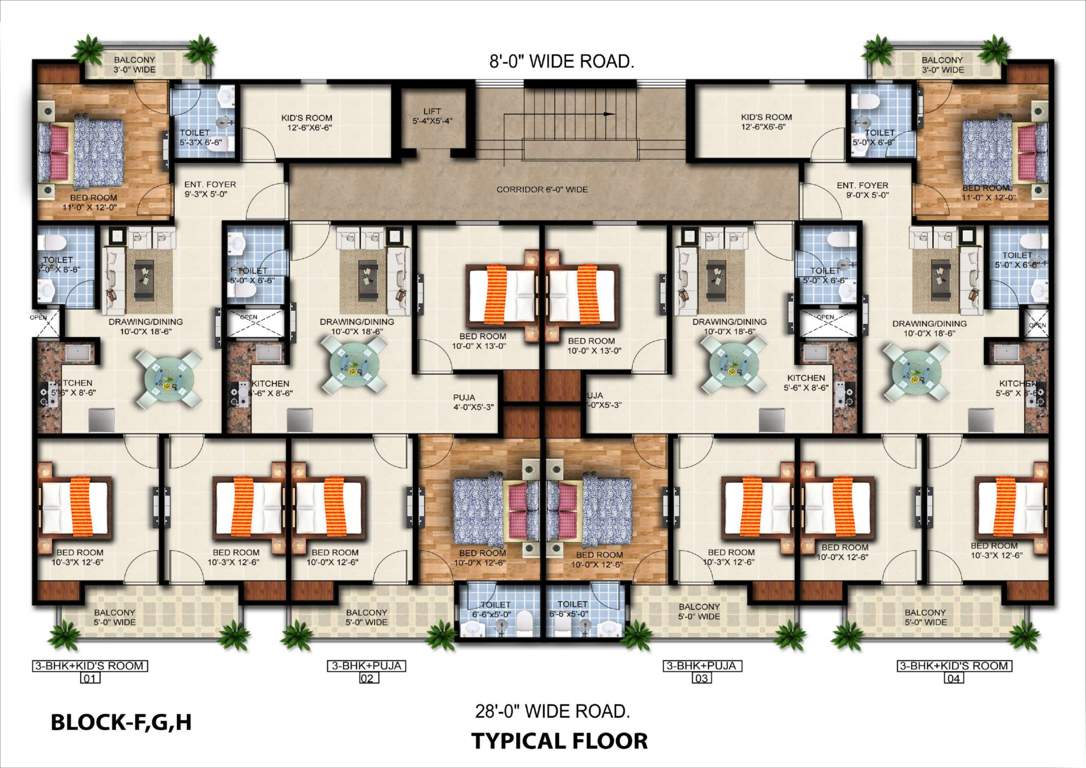 the royal estate Block F, G & H Cluster Plan for Terrace Floor