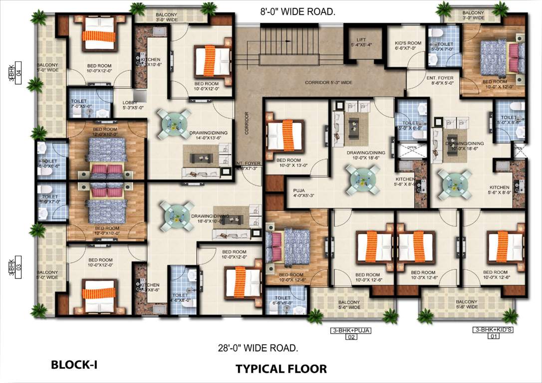the royal estate Block I Cluster Plan for Terrace Floor