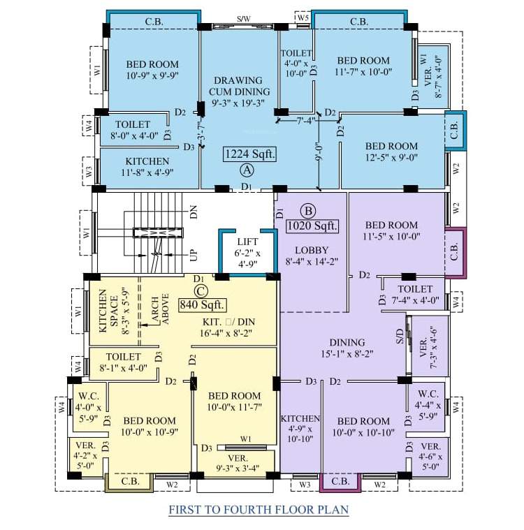  b s apartment Shanvi B S Apartment Cluster Plan for Typical Floor