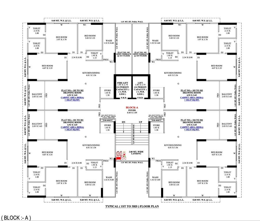  raj mahal and the lake palace Block A Cluster Plan from 1st to 3rd Floor