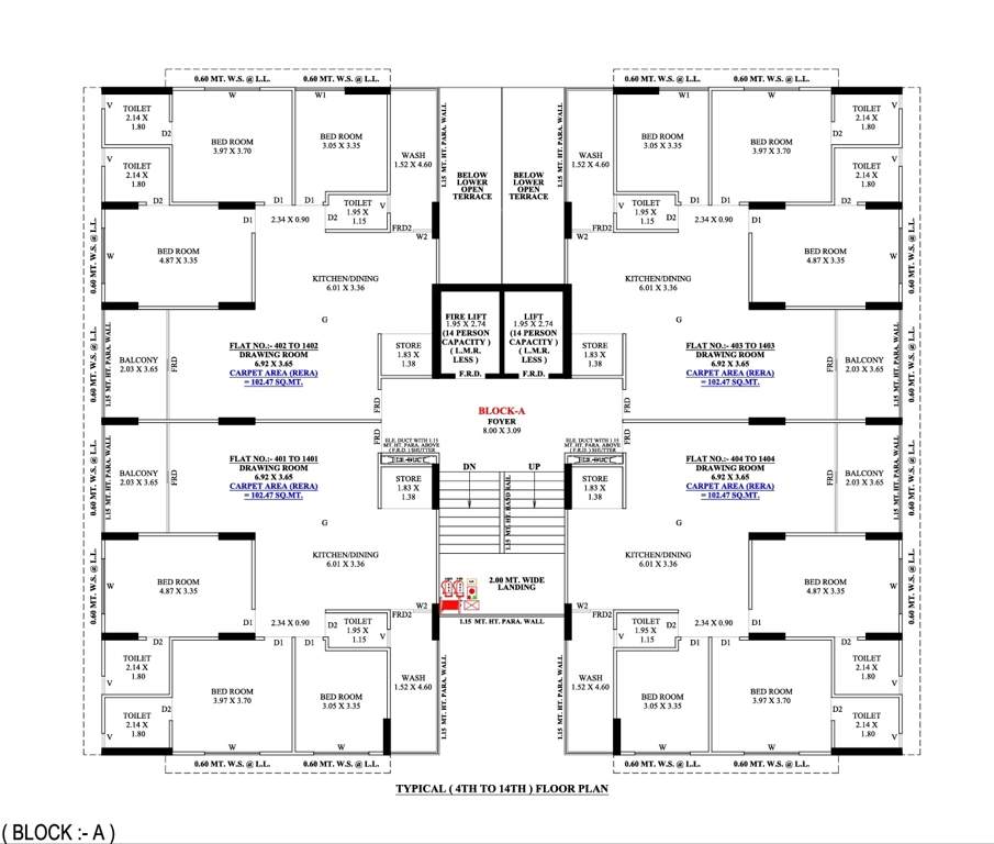  raj mahal and the lake palace Block A Cluster Plan from 4th to 14th Floor