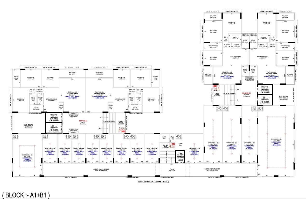  raj mahal and the lake palace Block A1 B1 Cluster Plan for 1st Floor