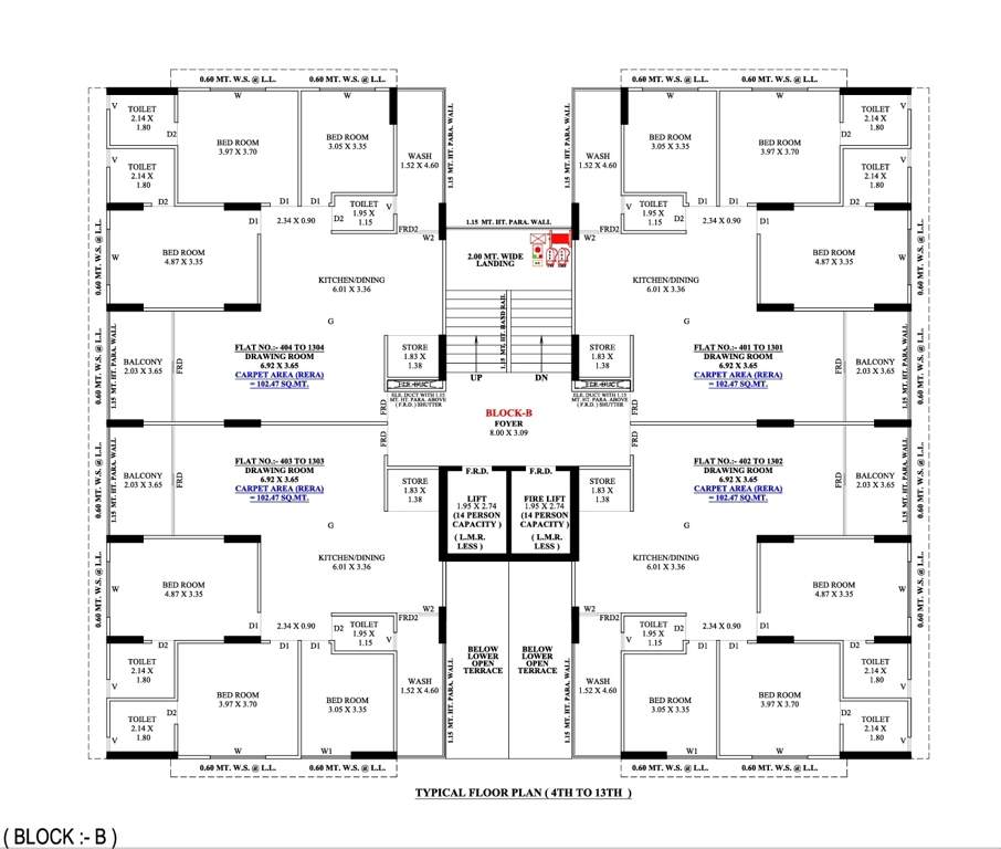  raj mahal and the lake palace Block B Cluster Plan from 4th to 13th Floor