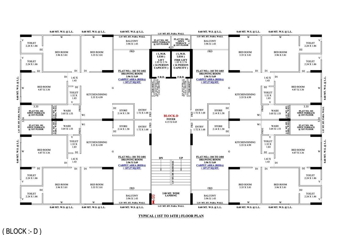  raj mahal and the lake palace Block D Cluster Plan from 1st to 14th Floor