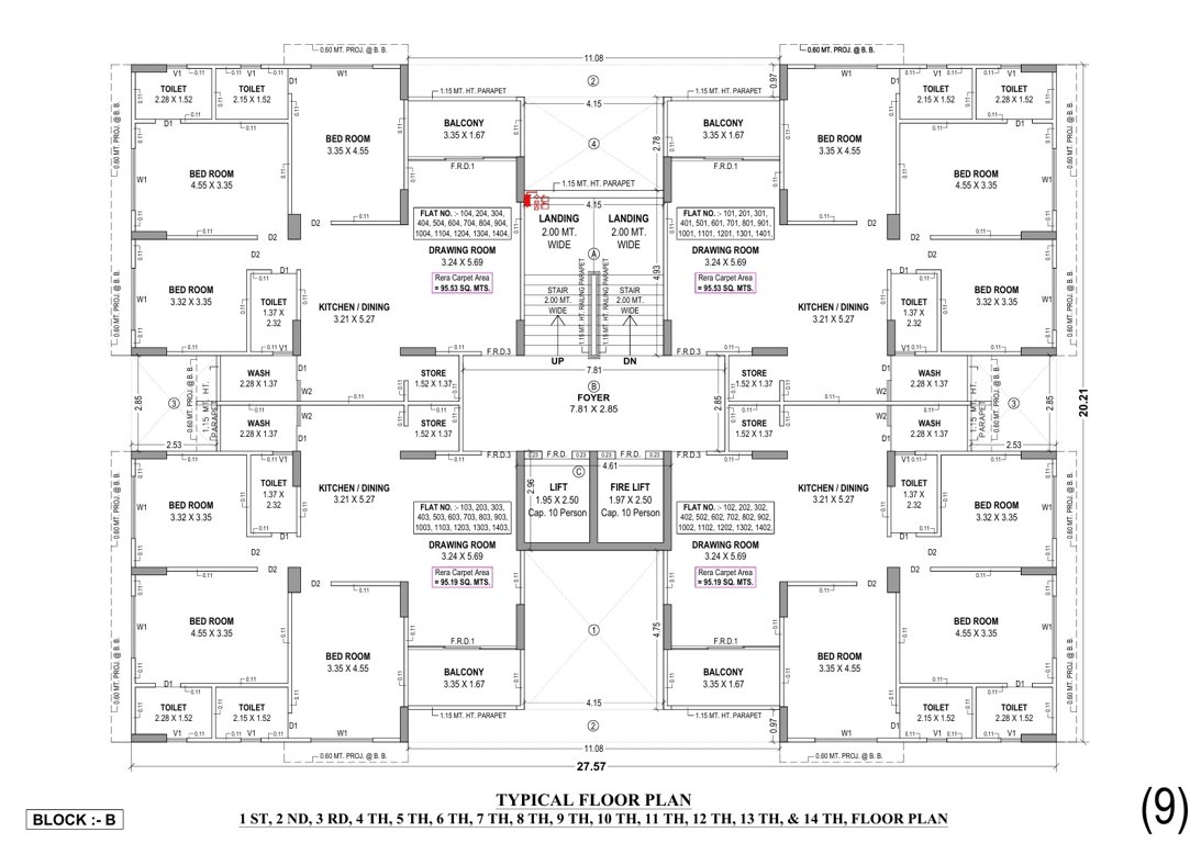  terrace skyline Block B Cluster Plan from 1st to 14th Floor