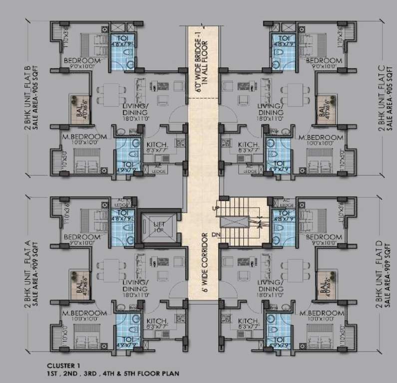  sriniketan Block 1 Cluster Plan from 1st to 5th Floor