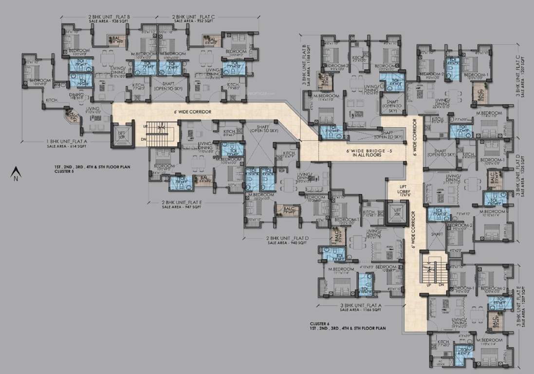  sriniketan Block 6,5 Cluster Plan from 1st to 5th Floor