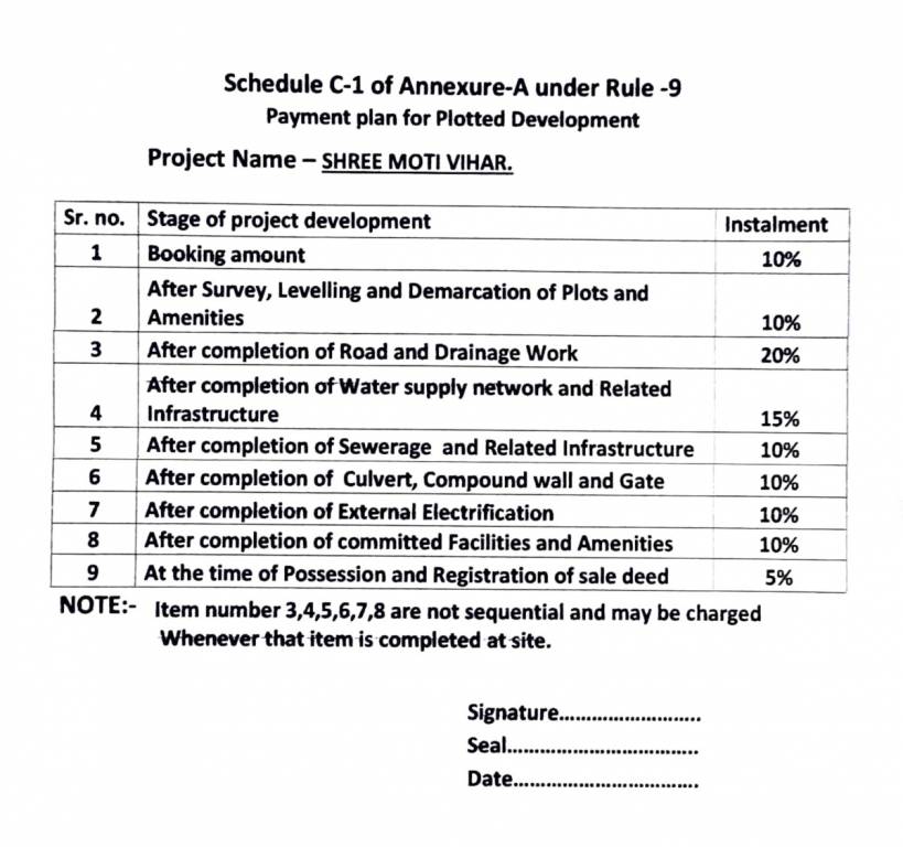 shree-moti-vihar Construction Linked Payment (CLP) Payment Plan