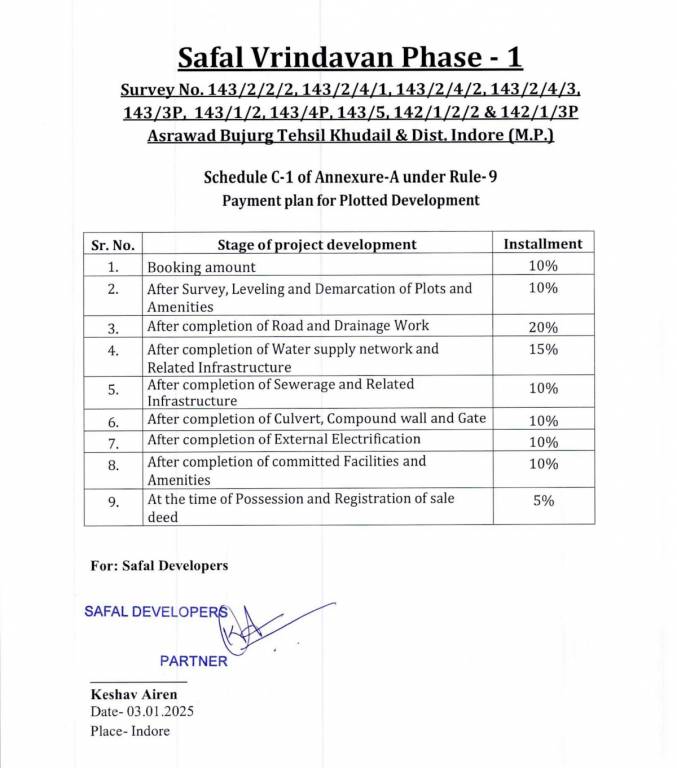 safal-vrindavan-phase-1 Construction Linked Payment (CLP) Payment Plan