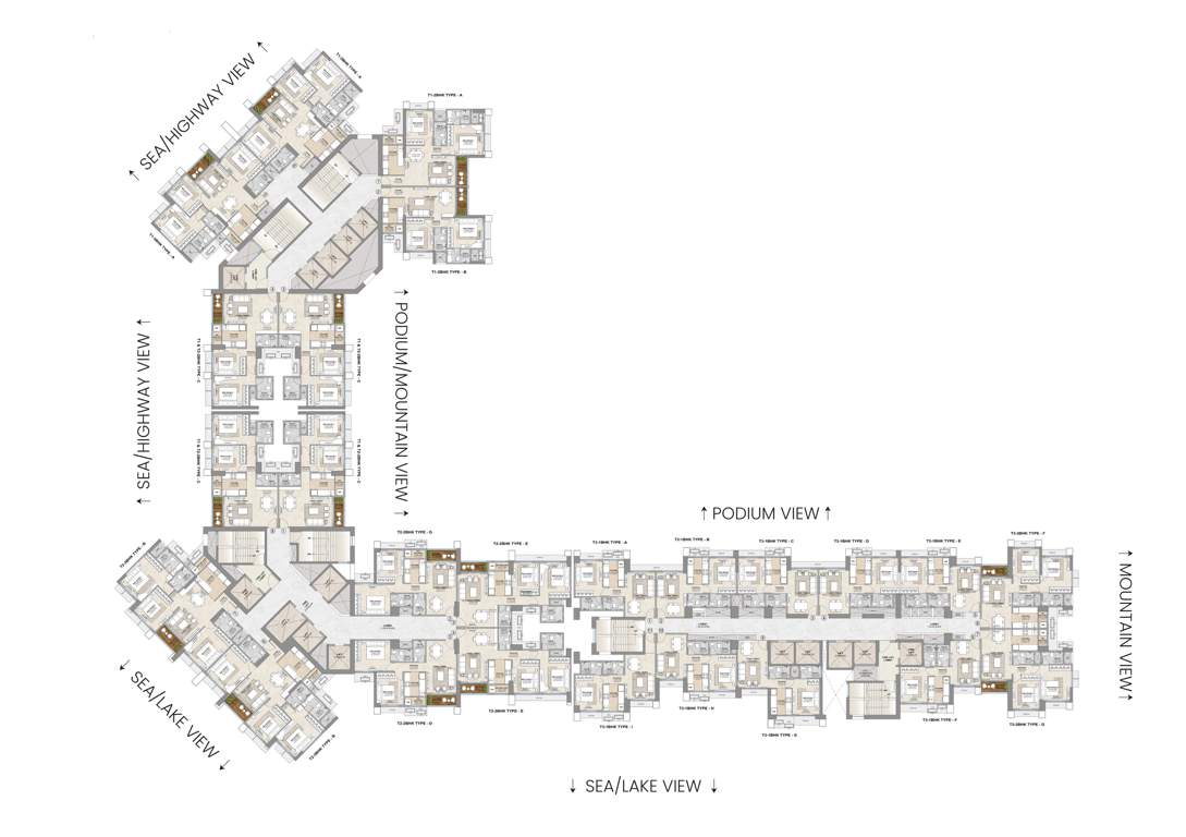  aveon city building b Tower T1 T2 T3 Cluster Plan for typical Floor
