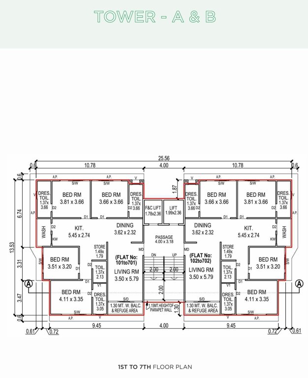 lotus Block A Cluster Plan from 1st to 7th Floor