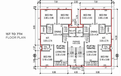  lotus Block - C Cluster Plan from 1st to 7th Floor
