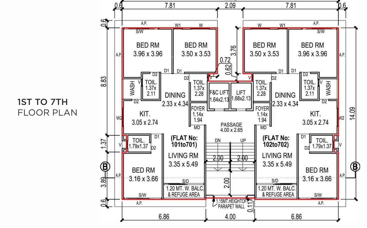 lotus Block C Cluster Plan from 1st to 7th Floor