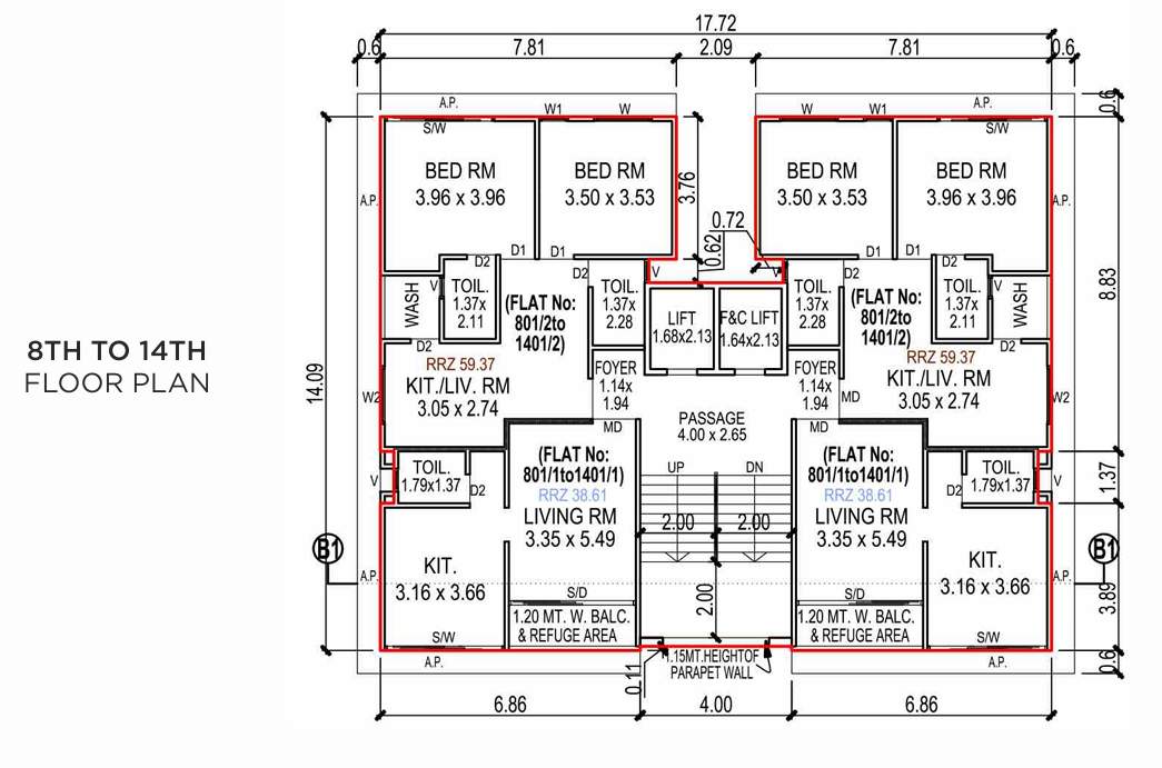 lotus Block D Cluster Plan from 8th to 14th Floor