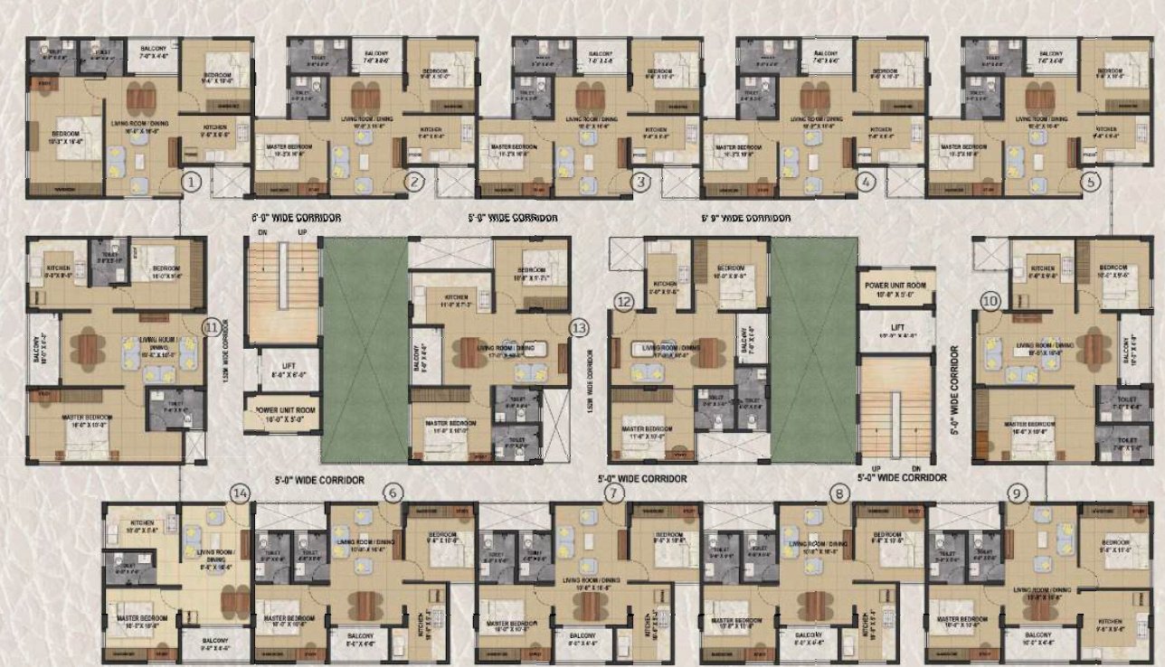  vedaanta Block B Cluster Plan from 1st to 5th Floor