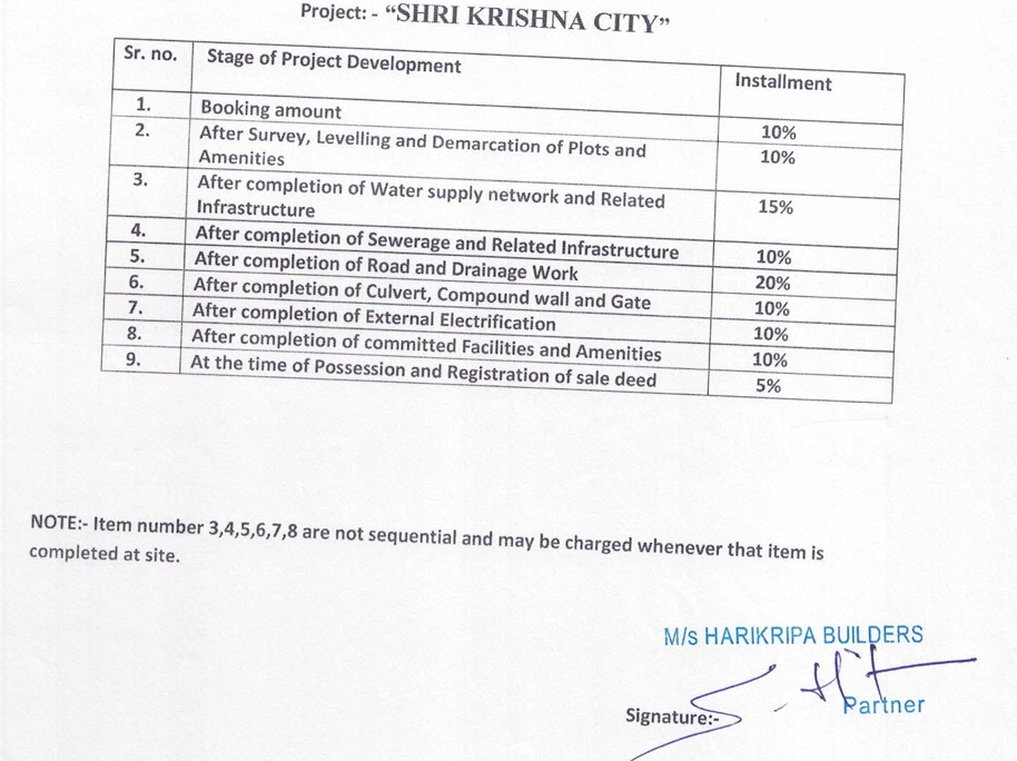 shri-krishna-city Construction Linked Payment (CLP) Payment Plan