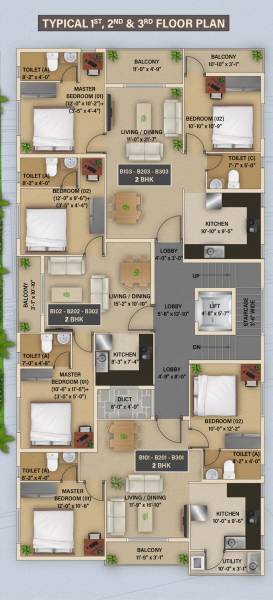  sunrise Block B Cluster Plan from 1st to 3rd Floor