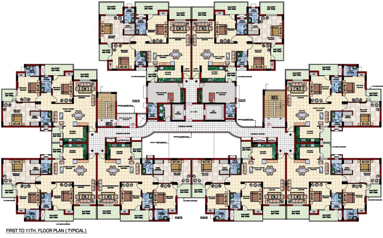 golf view condos Tower A,B,C,D,E,F,G,H,I,J and K Typical Cluster Plan from 1st to 11th Floor