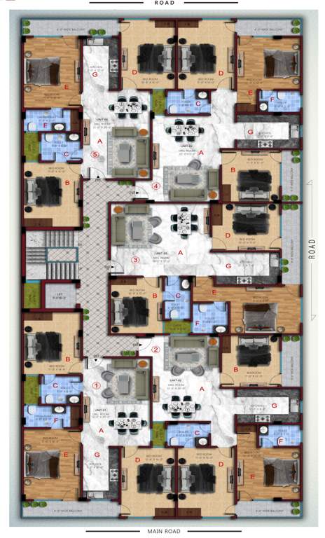  apartments Apartments Cluster Plan from 1st to 5th Floor