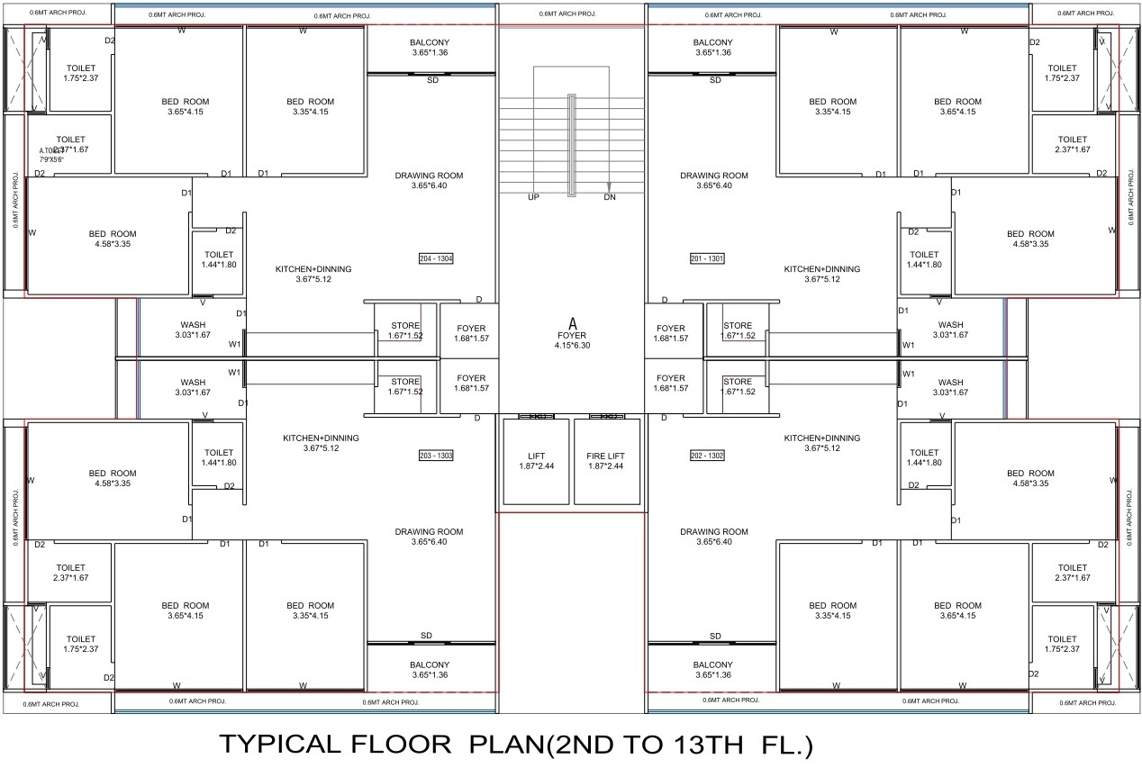  samay aura Block A Cluster Plan from 2nd to 13th Floor