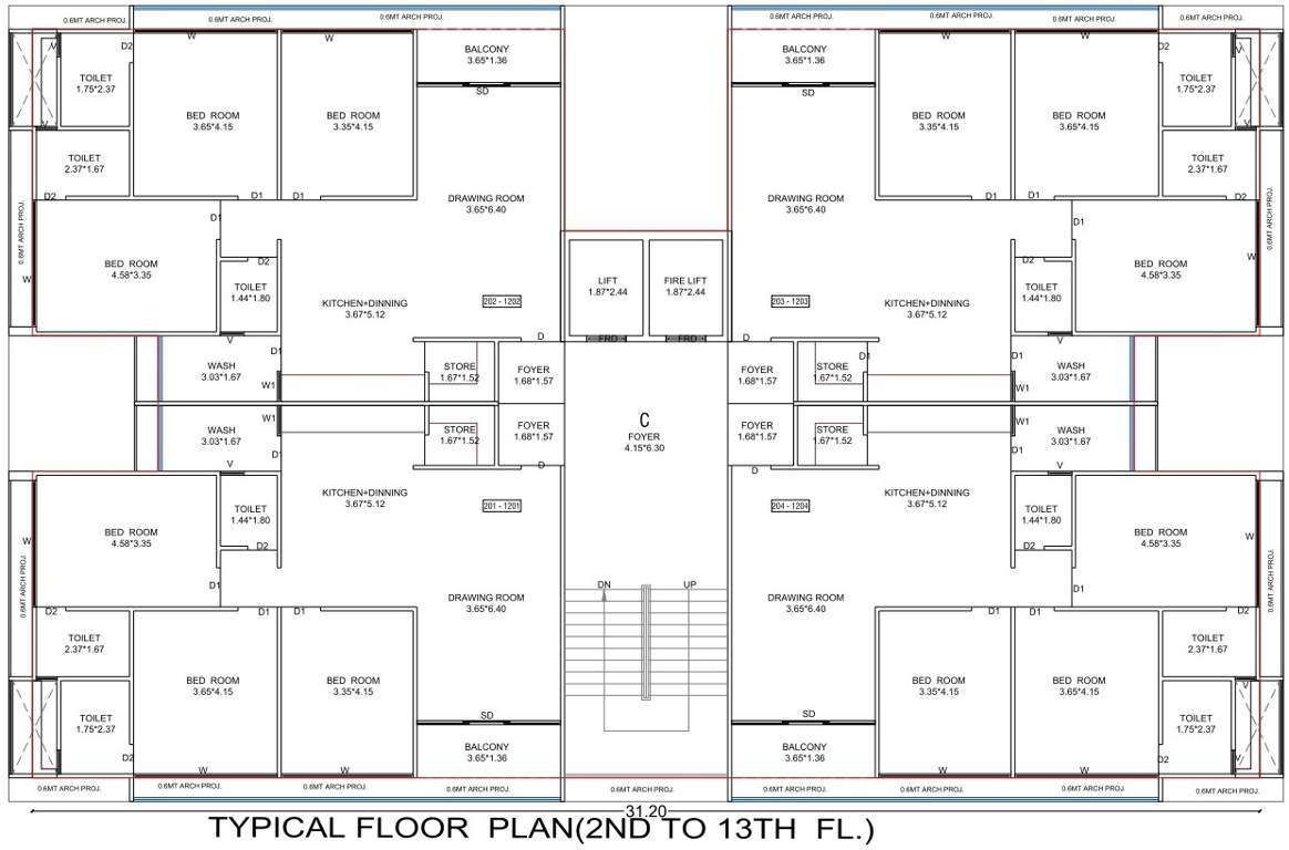  samay aura Block C Cluster Plan from 2nd to 13th Floor