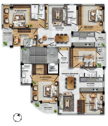  delta-infra-heights-parkview-ba-182 Cluster Plan from 1st to 3rd Floor