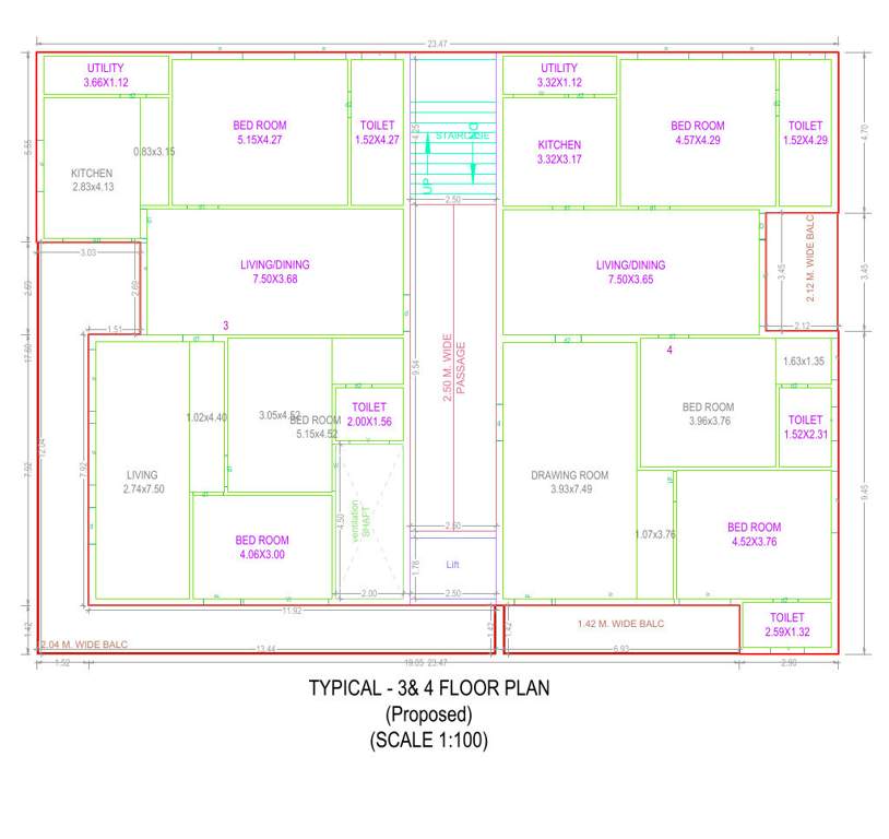  shree arunachala apartments Shree Arunachala Apartments Cluster Plan from 3rd to 4th Floor