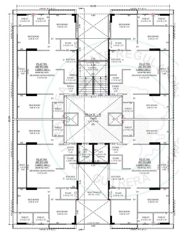  the park by parmeshwar Tower B Cluster Plan from 1st to 13th Floor