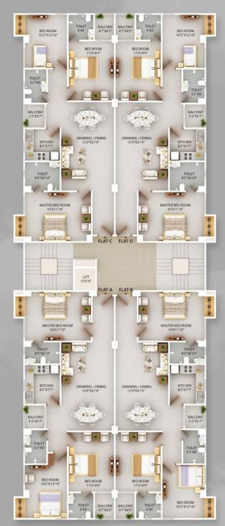  priyank residency Block A,B,C Cluster Plan For Typical Floor