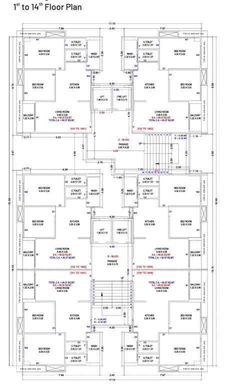  bilipatra heights Block B, C Cluster Plan from 1st to 14th Floor