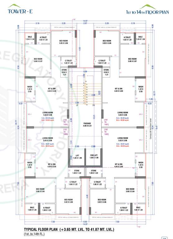  keshavam valley Block E Cluster Plan from 1st to 14th Floor