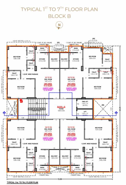  zyva residency Block B Cluster Plan from 1st to 7th Floor