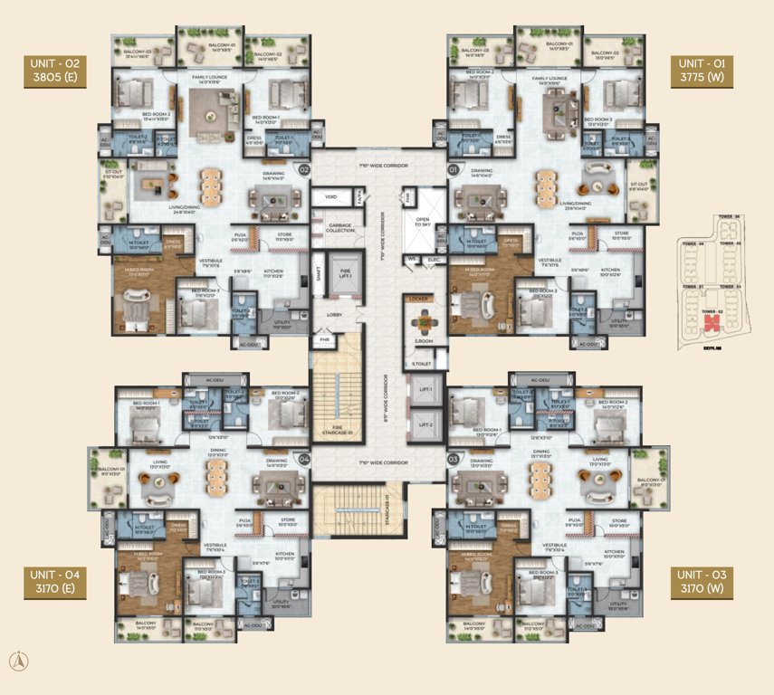  stone ridge Tower 2 Cluster Plan For Typical Floor