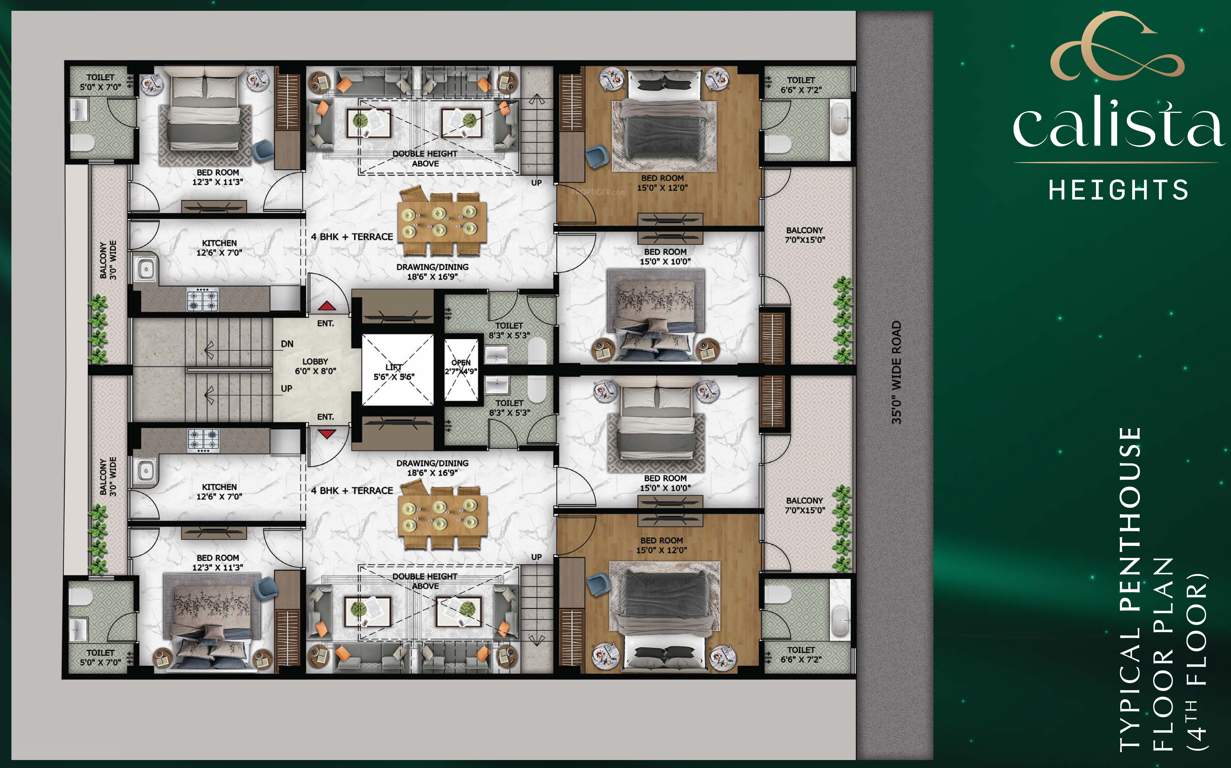 calista heights 2 Cluster Plan for Typical Penthouse Floor Plan 4th Floor
