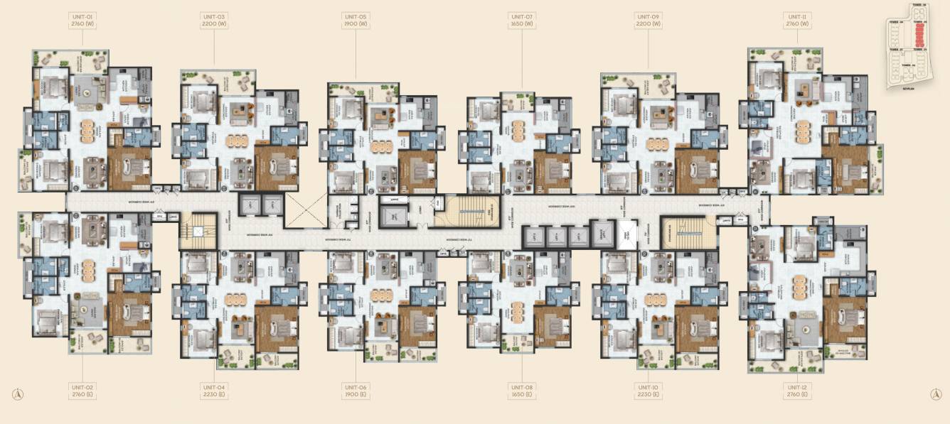  stone ridge north Tower 5 Cluster Plan For Typical Floor
