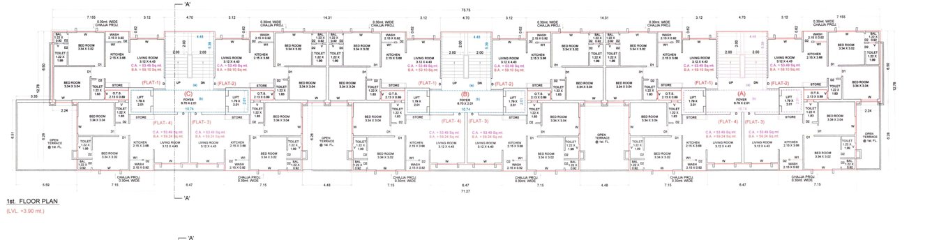 vacanza city Block A, B & C Cluster Plan for 1st Floor